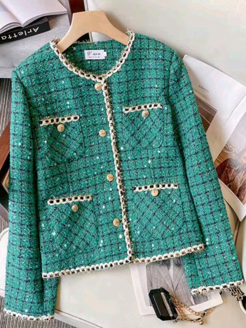Green Fashion Suit Skirt Female Spring and Autumn New Age-reducing Bright - Picture 5 of 11
